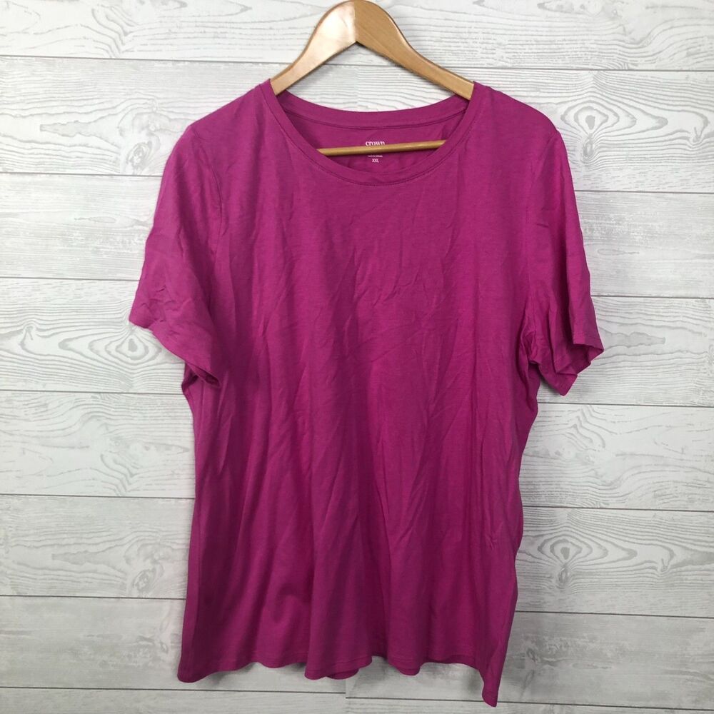 Crown & Ivy Men's XXL Short Sleeve T Shirt Scoop Neck Solid Pink Cotton Blend